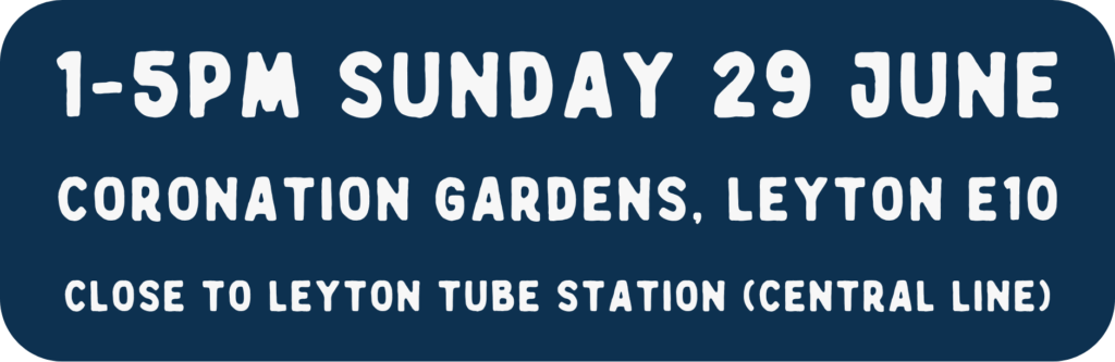 Unions East festival, 1-5pm Sunday 29 June 2025, Coronation Gardens, Leyton E10